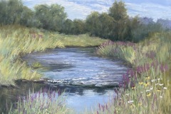 #35 - Janet Kohler, Millpond Wildflowers, 2021, Pastel, 15" x 18" x 2", 8 lbs, $400