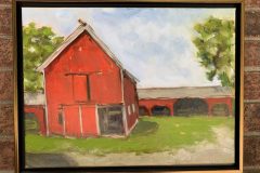 #53 - John Murrel, Barn and Out Buildings, 2021, Oil on Canvass, 13.5" x 17.5" x 1.25", 1 lb, $575