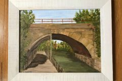 #100 - Suzanne Upmeyer, Mill Creek Train Bridge, 2021, Acrylic, 14" x 17" x .75", 2 lbs, $500