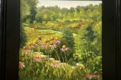 #68 - Thomas Rosenbaum, Cone Flowers Lookout, 2021, Oil on Panel, 16" x 16" x 1", 3 Ibs, $350